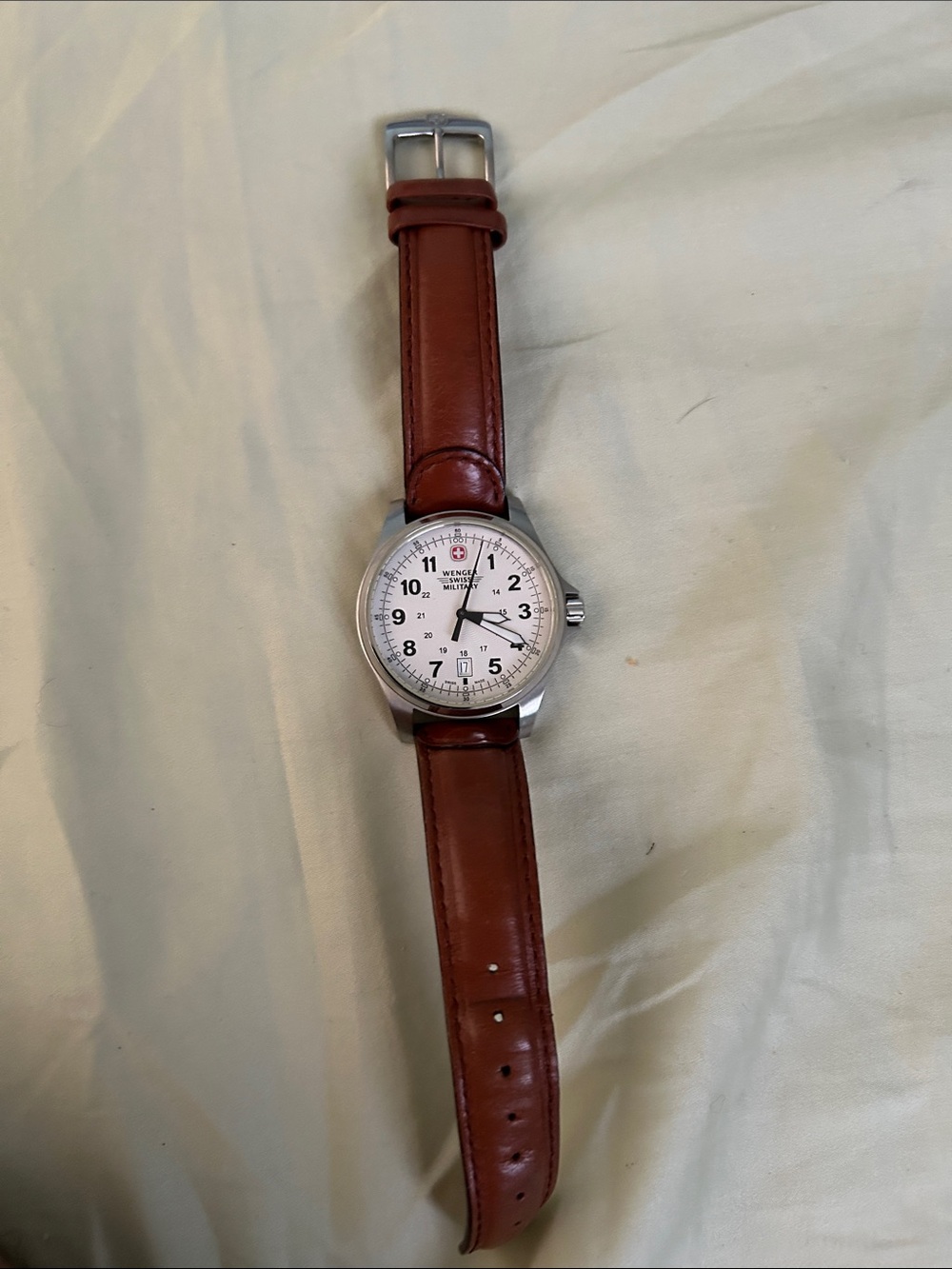 Wenger Men's Watch with Brown Leather Strap and White Dial